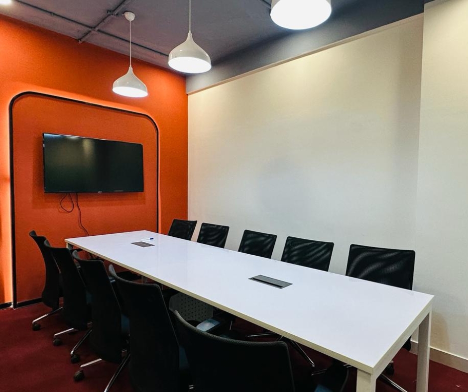 Modern conference room in a coworking space in HSR Layout with high-speed internet and professional meeting setup.