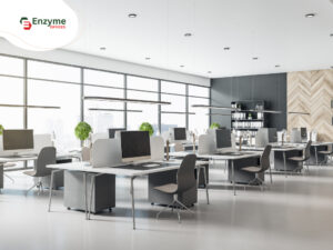 Banner Image showing a modern office space for remote teams