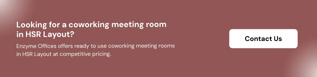 CTA banner to book affordable coworking meeting rooms in HSR Layout with Enzyme Offices