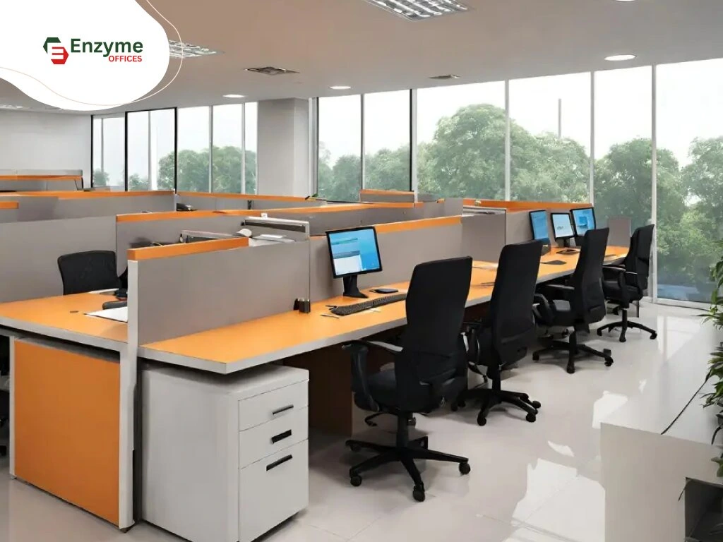 Modern office workspace banner of a shared office space and coworking environment