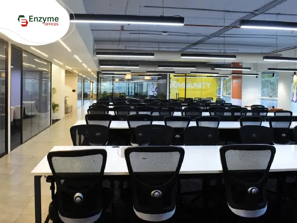 Modern managed office workspace in Whitefield Bangalore with open desks and collaborative seating layout
