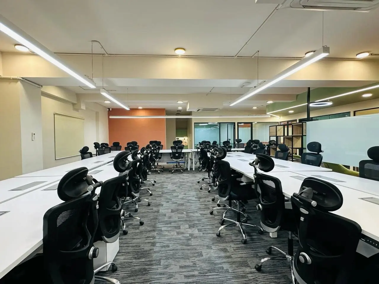 Spacious managed office for large teams in Whitefield Bangalore with ergonomic seating and modern layout