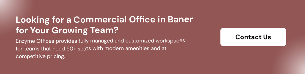CTA banner asking visitors to contact Enzyme Offices for renting commercial office space in Baner, Pune 